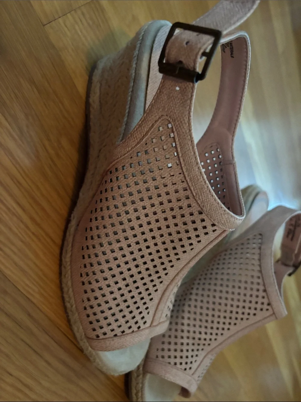 Easy Street Blush Perforated Peep-Toe Wedge Slingbacks